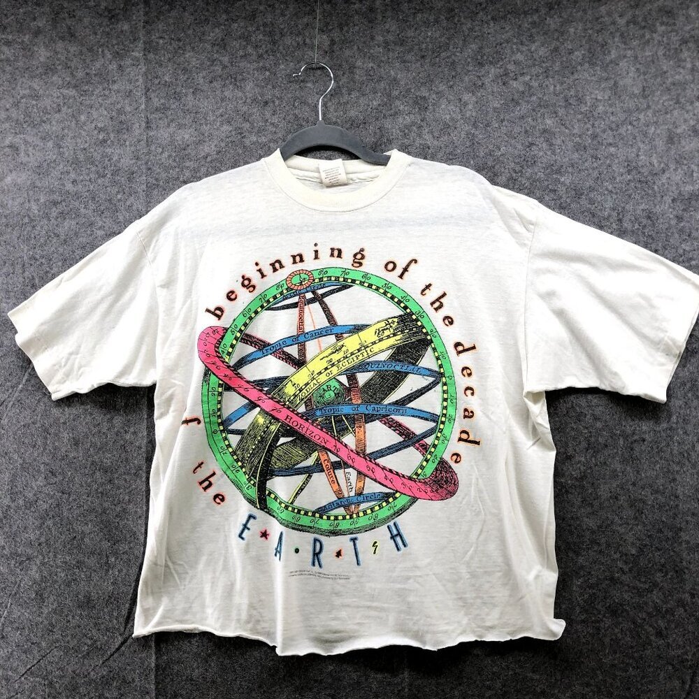 VTG T Shirt Zodiac Graphic‎ Astrology Womens L Cut Off Cropped White Horoscope